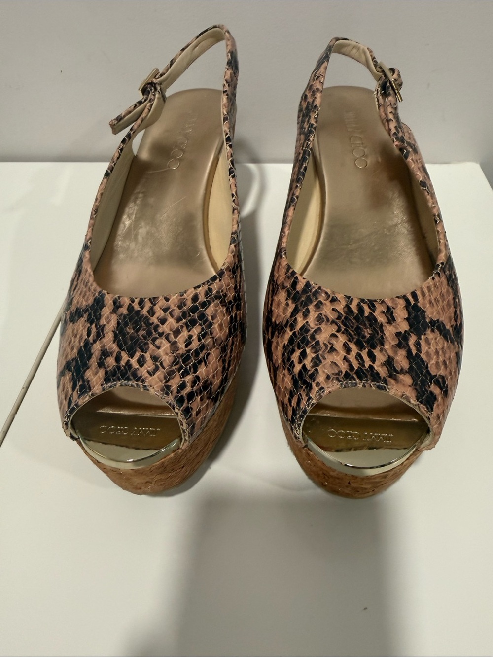 Jimmy Choo Praise Snakeskin Print Cork Wedge Sandals Size 41 US 11